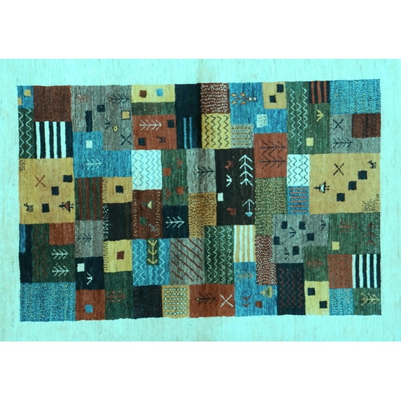 Ahgly Company Indoor Rectangle Abstract Light Blue Contemporary Area Rugs, 2' x 4'