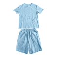 thumbnail image 4 of Men's 2 Piece Loungewear Set Short Sleeve Shirt & Shorts Summer Outfits Casual Comfortable Tracksuit Loose Fit Heavyweight Tshirt & Drawstring Shorts Casual Summer Outfits Sky Blue L, 4 of 8