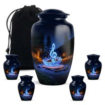Yatskia Blue Music Little Funeral Keepsake Urn for Ashes Adult Men and Women, Large Memorial Burial Urns for Human Ashes Adult Female, (Classic 10 Inch and 3 Inch)