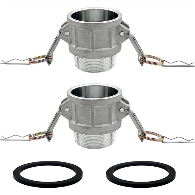 2 Piezas de Conexión de Manguera de Leva y Ranura Tipo B Global, Conector de 2 Pulgadas X Macho NPT de 2 Pulgadas con 2 Juntas de Leva de 2 Pulgadas.
