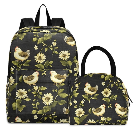 ALAZA Backpack Set Chicken and Flower Elementary School Bags Student BookBag with Lunch Bag