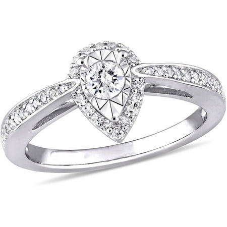 Miabella 1/3 Carat T.W. Diamond Sterling Silver Teardrop Halo Engagement Ring