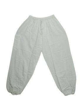 Mogul Bohemian Boho Chic Solid White Yoga Pants Cotton Comfy Loose Casual Pant