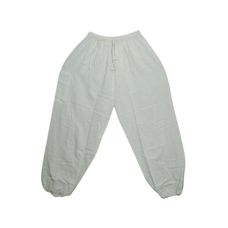 Mogul Bohemian Boho Chic Solid White Yoga Pants Cotton Comfy Loose Casual