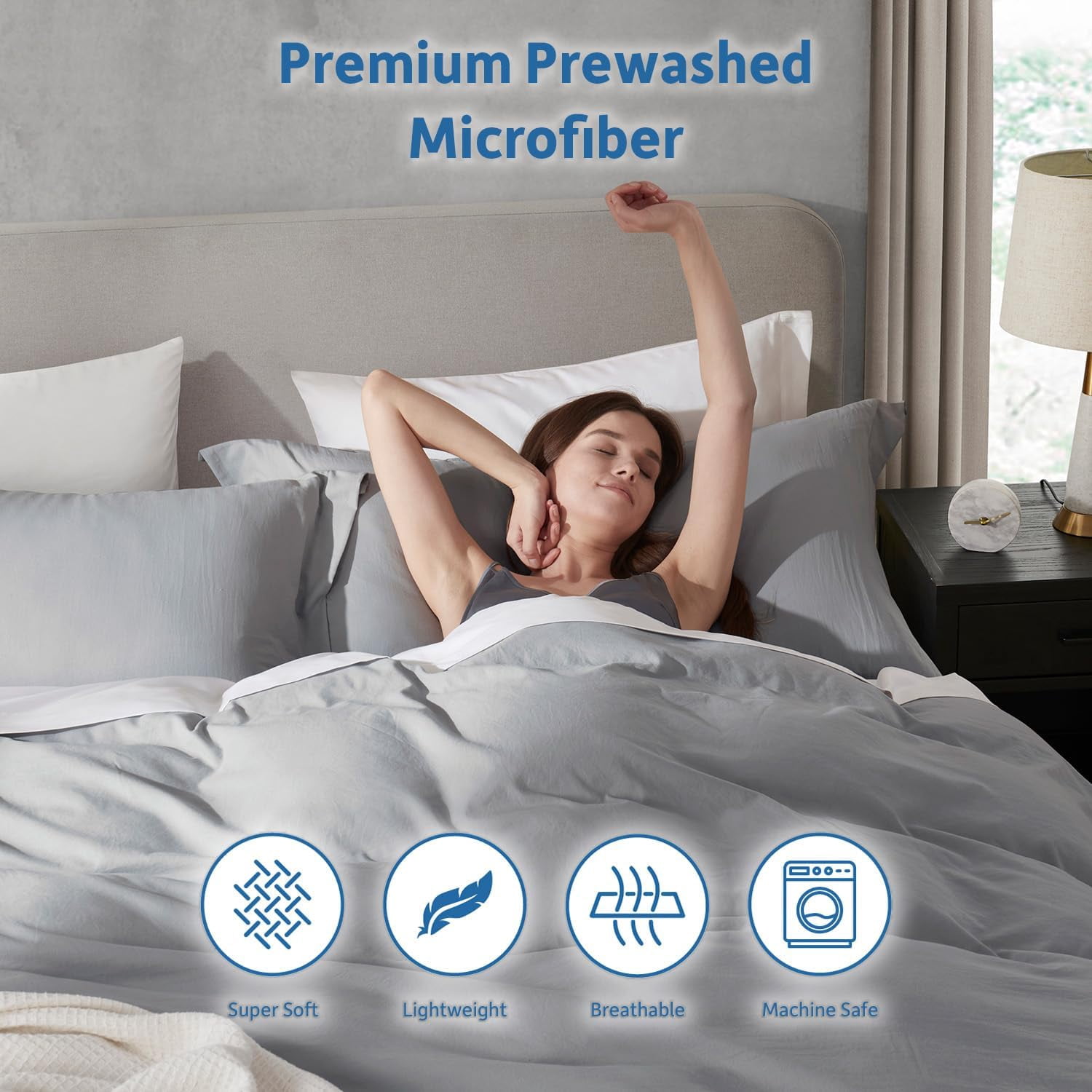 LammaLoe Duvet Cover Twin/Twin XL Size, Soft Prewashed 2-Piece Duvet Cover Bedding Set with 1 Pillow Sham, Light Gray
