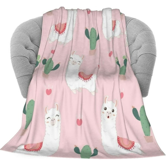 Cute Llama with Cactus Soft Throw Blanket 40"x50" Lightweight Flannel Fleece Blanket for Living Room Bedroom Sofa Couch Warm and Cozy