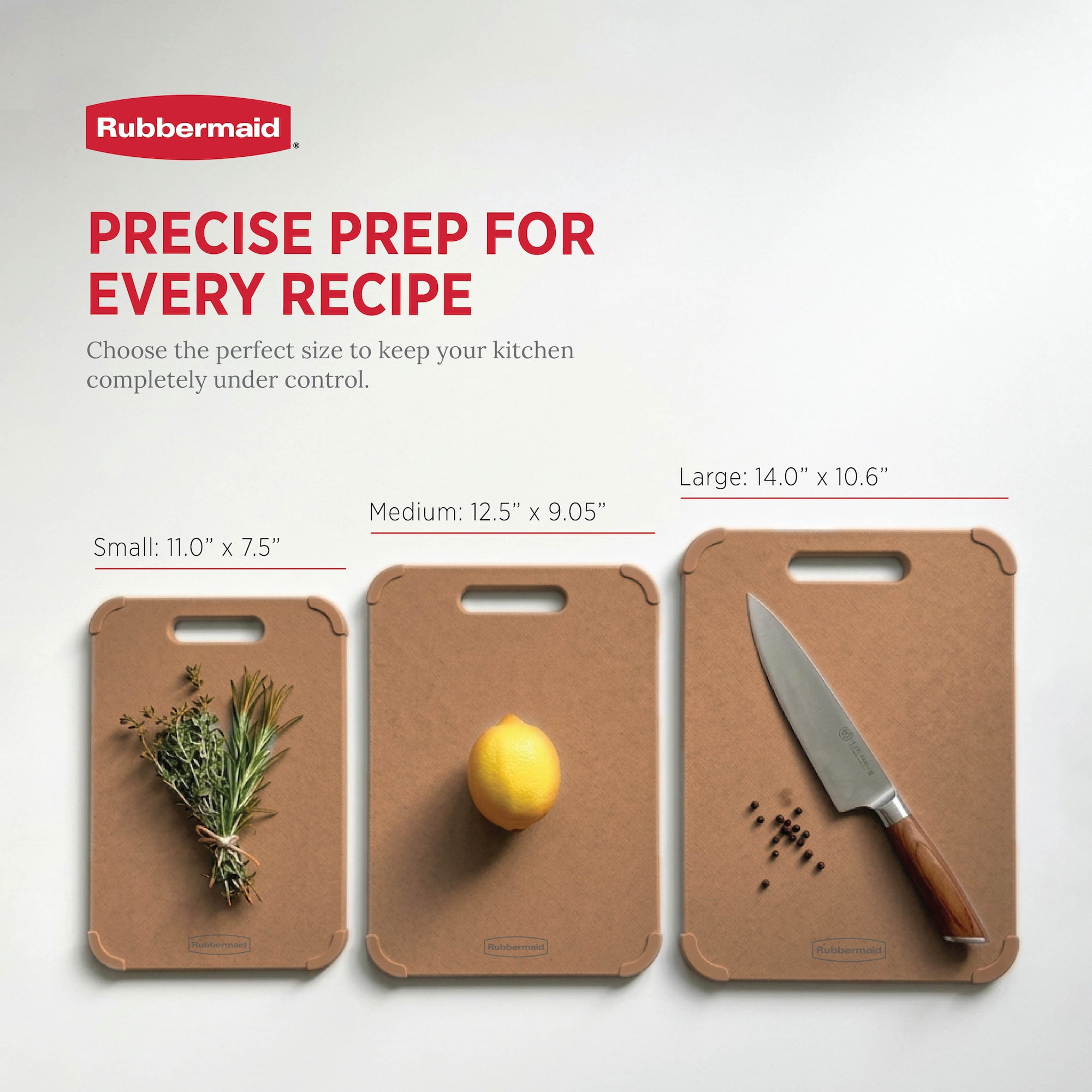 Rubbermaid 3-Piece Wheat Fiber Cutting Board Set with Non-Skid Corners, Mocha Mousse