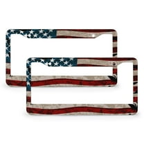American Striped Flag License Plate Frame 2 Pack For Women/Men, Aluminum License Plate Frame 2 Holes & Screws For Car, 12.2 X 6.3 In Fits Standard Us/Ca