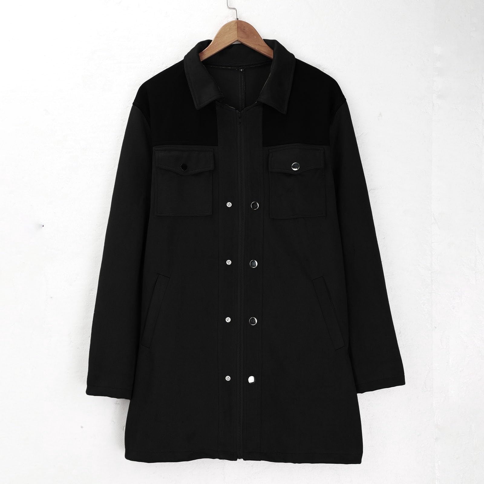 DUMUIELD Western Jackets for Men Vintage Cowboy Suede Jacket Plush Collar Trench Coats Faux Leather Zip Up Casual Winter Tops Black,M
