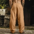 thumbnail image 5 of Domuza Mens Casual Linen Pants Loose Fit Elastic Drawstring Waist Straight-Legs Summer Yoga Beach Long Pants Earthy Yellow M, 5 of 5
