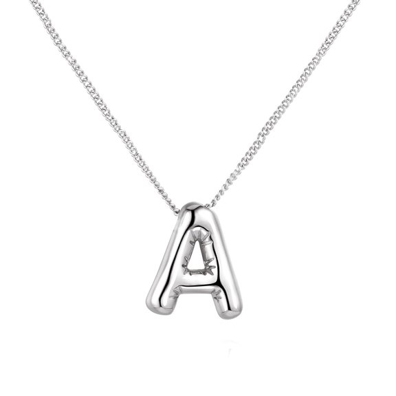 Alphabet Initial Pendant Necklace in Silver, 3D Letter Design, Personalized Jewelry for Women, Great for Name Initials and Gifting