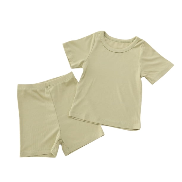 Odeerbi 1-4 Años Niños Niñas Pijama de Verano de Algodón de Manga Corta Conjunto de Pantalones Cortos Ropa de Dormir Suave Ropa de Casa Conjunto de Pijama
