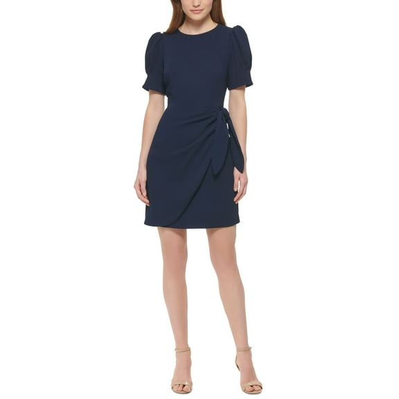 Vince Camuto Womens Puff Sleeve Wrap Style Dress Navy 12