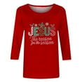 thumbnail image 4 of JURANMO Womens Christmas Shirts Loose Fit Casual Round Neck Tshirts Trendy Letter Graphic Print 3/4 Sleeve Pullover Tops Red S Sales Today, 4 of 5