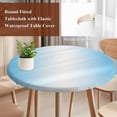 thumbnail image 5 of Light Blue Round Fitted Table Cover and White Gradient Waterproof Table Cloth with Elastic Edge Wipeable Tablecloth for Picnic Camping Party Fits 55"-60" Diameter, 5 of 8