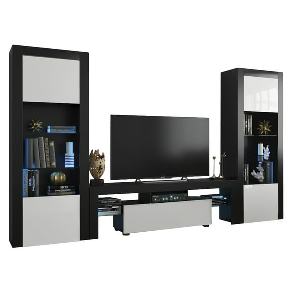Milano Set 160-BK-BK Modern Wall Unit Entertainment Center