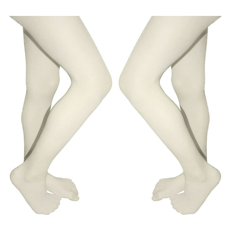 2 Pairs of Mod & Tone Girls Microfiber Opaque Tights (A, Ivory) 