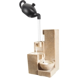 Hi-Line Gift Ltd 79532-M-GY Zen Garden Metal Fountain with Stone