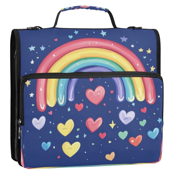 Circular Folder Package 13.6*3.5*12.4 Inches ,Binder Bag,Binder Organizer,Zipper Binder,3 Ring Binder ,Suitable for Work Rainbows and Love Cartoons