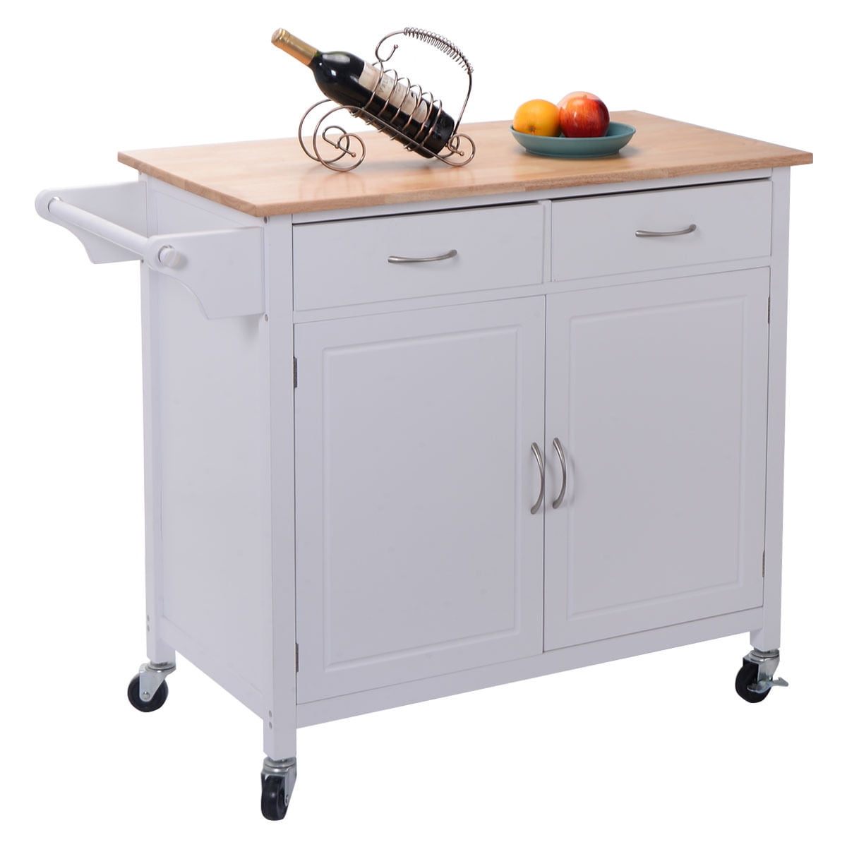 Costway Rolling Kitchen Cart Island Wood Top Storage Trolley