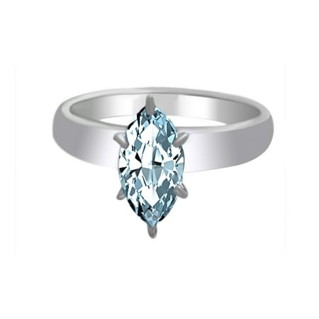 Marquise Cut Simulated Blue Aquamarine CZ Solitaire Ring in 14k White Gold Over Sterling Silver By Jewel Zone US