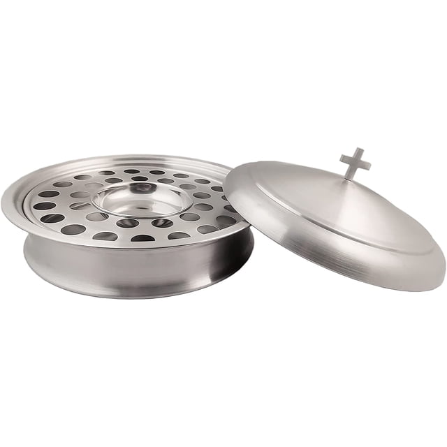 Mayur Export Plateau de Service Sacré en Acier Inoxydable pour Communion Incluant Assiette Centrale pour Pain avec Couvercle - (Argent/mat)
