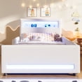 thumbnail image 2 of MODERNLUXE Twin Size Upholstery Platform Bed with LED Light and USB Ports, White, 2 of 12