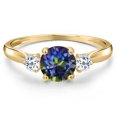 thumbnail image 3 of Gem Stone King 10K Yellow Gold Blue Mystic Topaz and White Topaz 3-Stone Ring for Women | 1.28 Cttw | Round 6MM | Gemstone November Birthstone | Size 7, 3 of 6