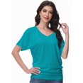 thumbnail image 2 of Women's V-Neck Dolman Top - Short Sleeve Solid Color Blouse with Side Shirring Detail, Casual Loose Fit T-Shirt, 2 of 6