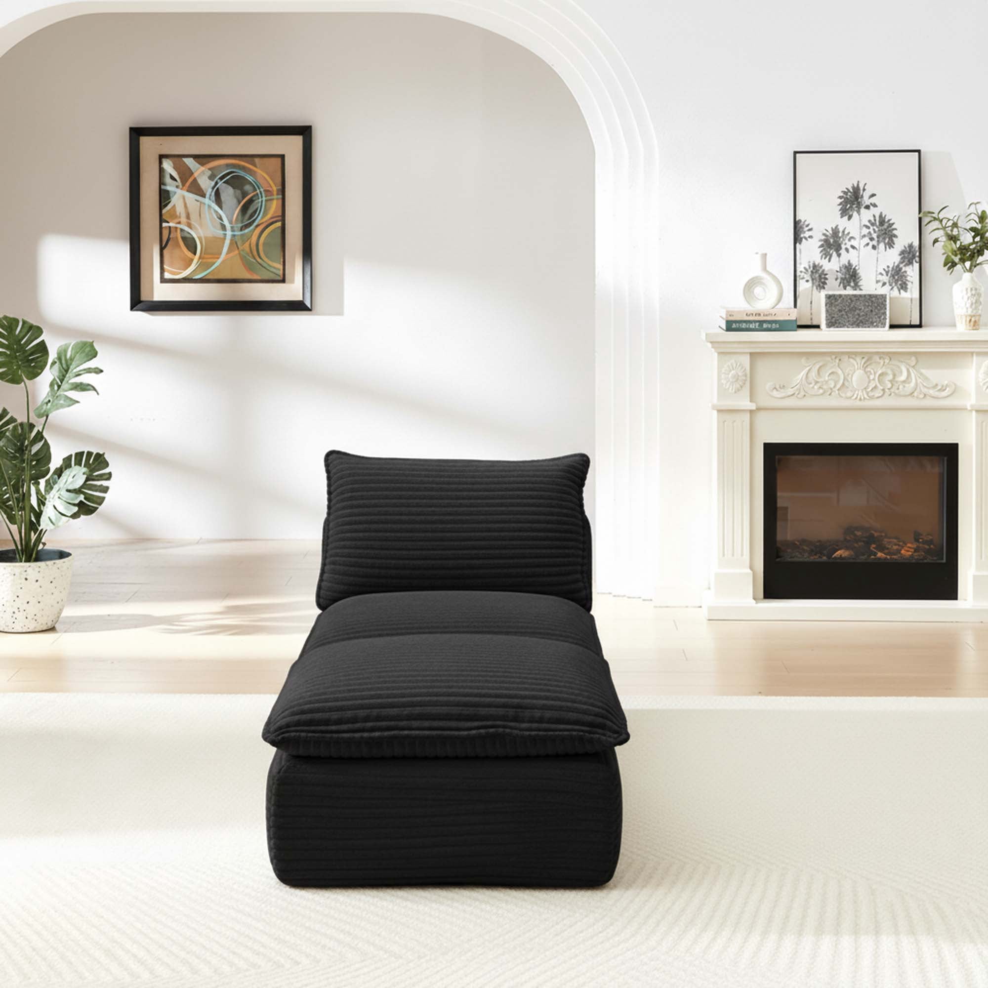 Miniyam 30.7" * 70"* 35.43" Corduroy Chaise for Sectional Sofa, Can be Freely Combined, Black