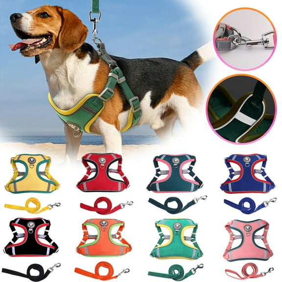 kladzum Dog Harnesses and Leash Set, Suede with Reflective Strip Pet Chest Strap Dog Vestswith Traction Rope, Breathable Dog Vests Harness