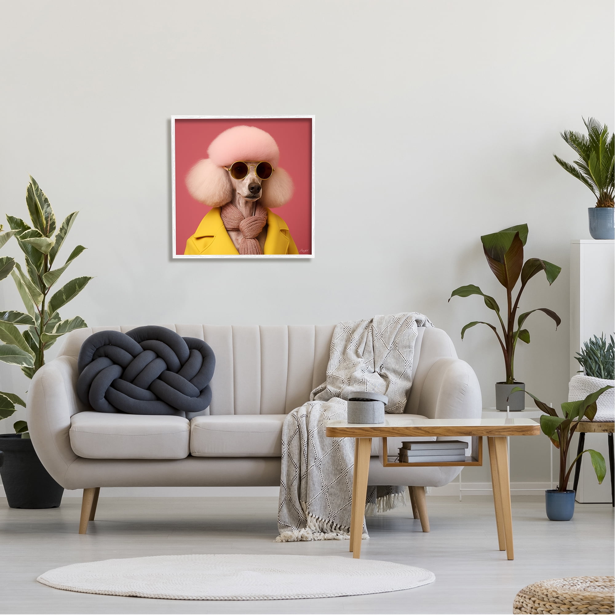 Stupell Industries Chic Poodle Fashion Animals & Insects Painting White Framed Art Print Wall Art, 24 x 24