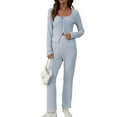 thumbnail image 2 of Women 2 Piece Knit Set Soft Stretchy Striped Long Sleeve Self-Tie Front Top High Waist Flare Pants XXL, 2 of 9