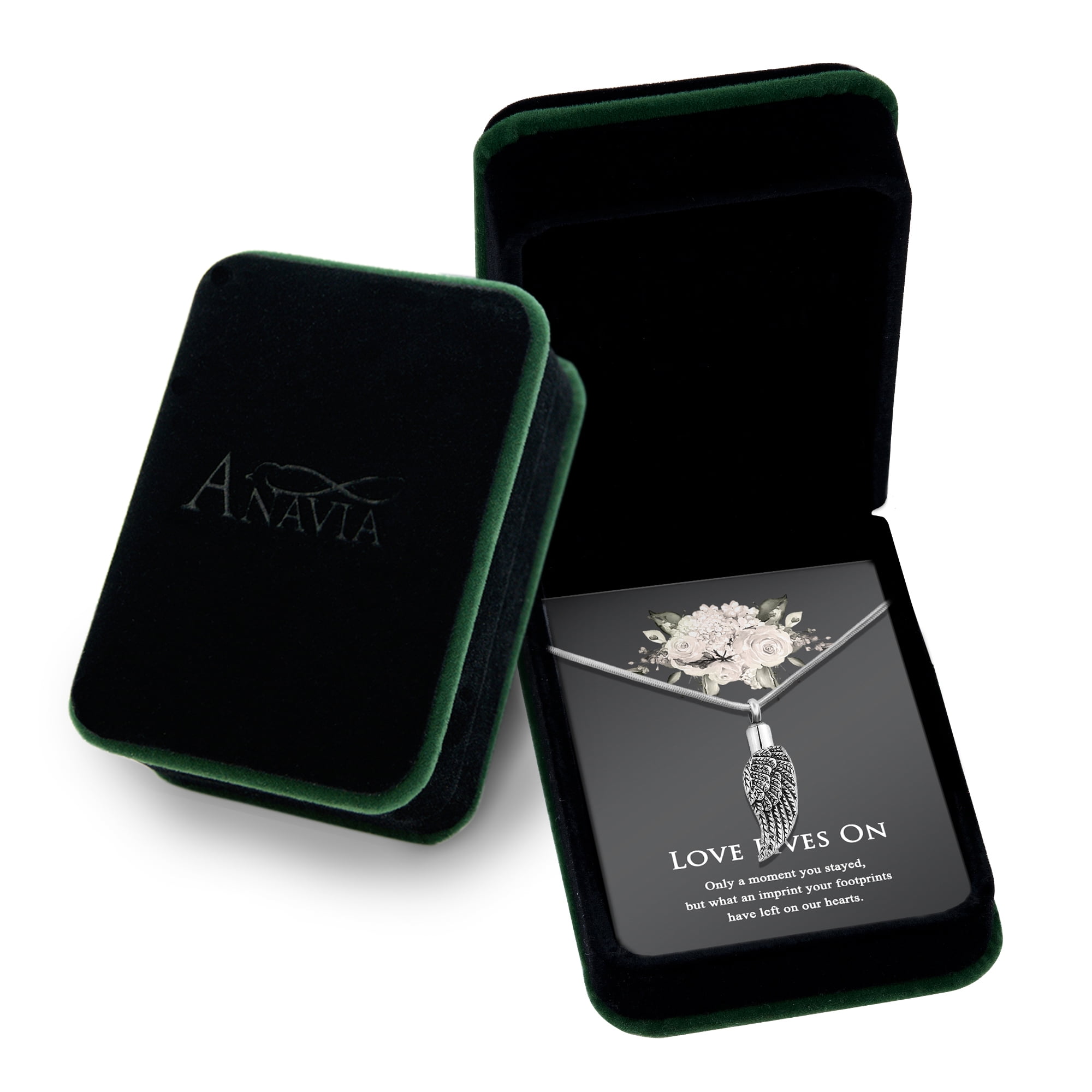 Anavia Ancient Silver Angel Wing Cremation Jewelry Stainless Steel Keepsake Memorial Urn Necklace for Human with"Love Lives On" Comfort Card