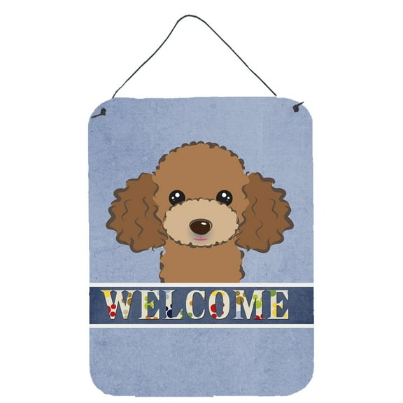 Caroline's Treasures BB1442DS1216 Chocolate Brown Poodle Welcome Wall or Door Hanging Prints, Blue, 12x16, multicolor