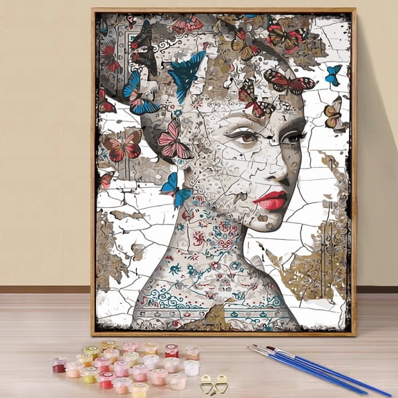 JYLMOOD Girl Paint by Numbers Kit for Unisex Adults Beginner with Full Accessories, Easy Oil Painting Kits On Colored Canvas, 16x20in, Relaxing Art Craft