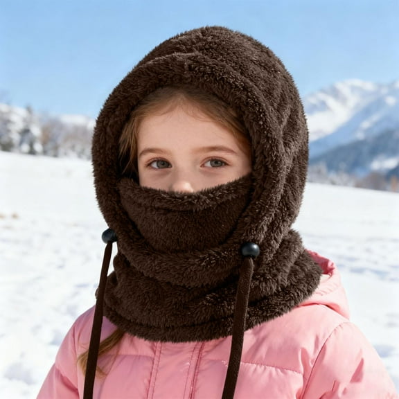 hengsof Kids Winter plush Hat,Warm Ski Face Mask Windproof Adjustable Full Cover Neck Warmer for Boys Girls 3-16Y