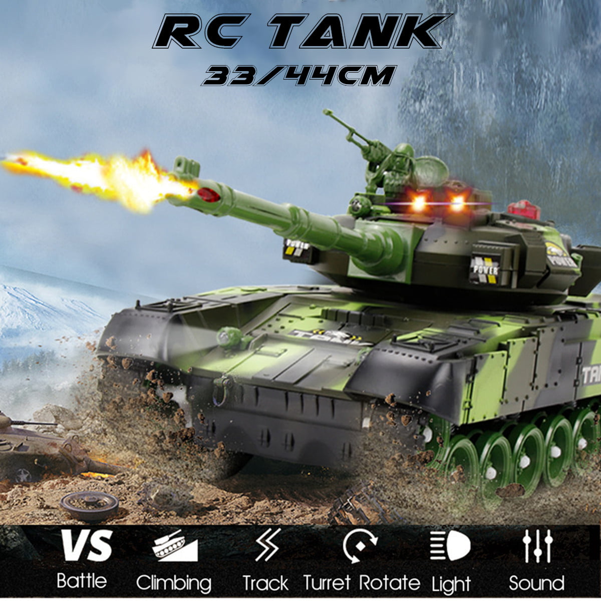 2.4G RC Battle Tank Crawler Remote Control Toys Car Light Effect Launch Model US 