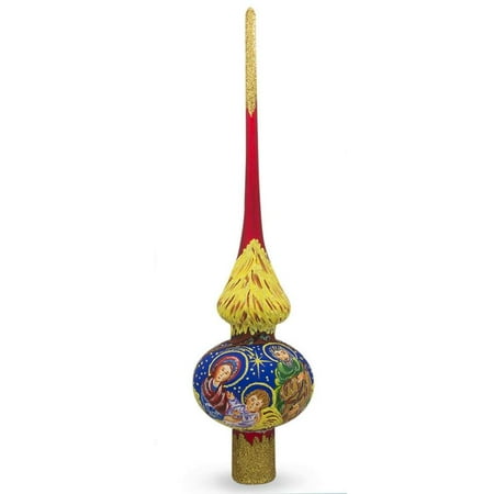 Jesus Tree Topper BestPysanky Nativity Newborn Jesus, Mary and Joseph Glass Christmas Tree Topper 11 Inches ()