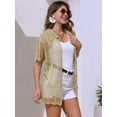 thumbnail image 3 of DARING DIVA Women's Button Down Short Sleeve Crochet Hollow Out Beach Cover Up S Khaki, 3 of 6