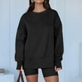 thumbnail image 5 of Mohiass Oversized Sweatshirt for Women Thumbhole Side Slit Crewneck Sweatshirts Fall Fashion Comfort Fleece Pullover Hoodies Black XL, 5 of 7