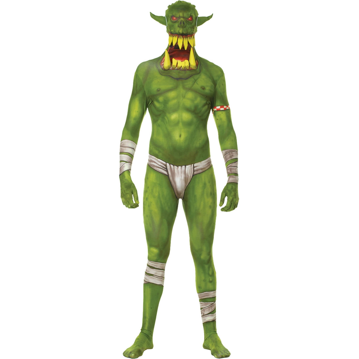 Kids Green Orc Jaw Dropper Morphsuit Fancy Dress Party Halloween Costume 