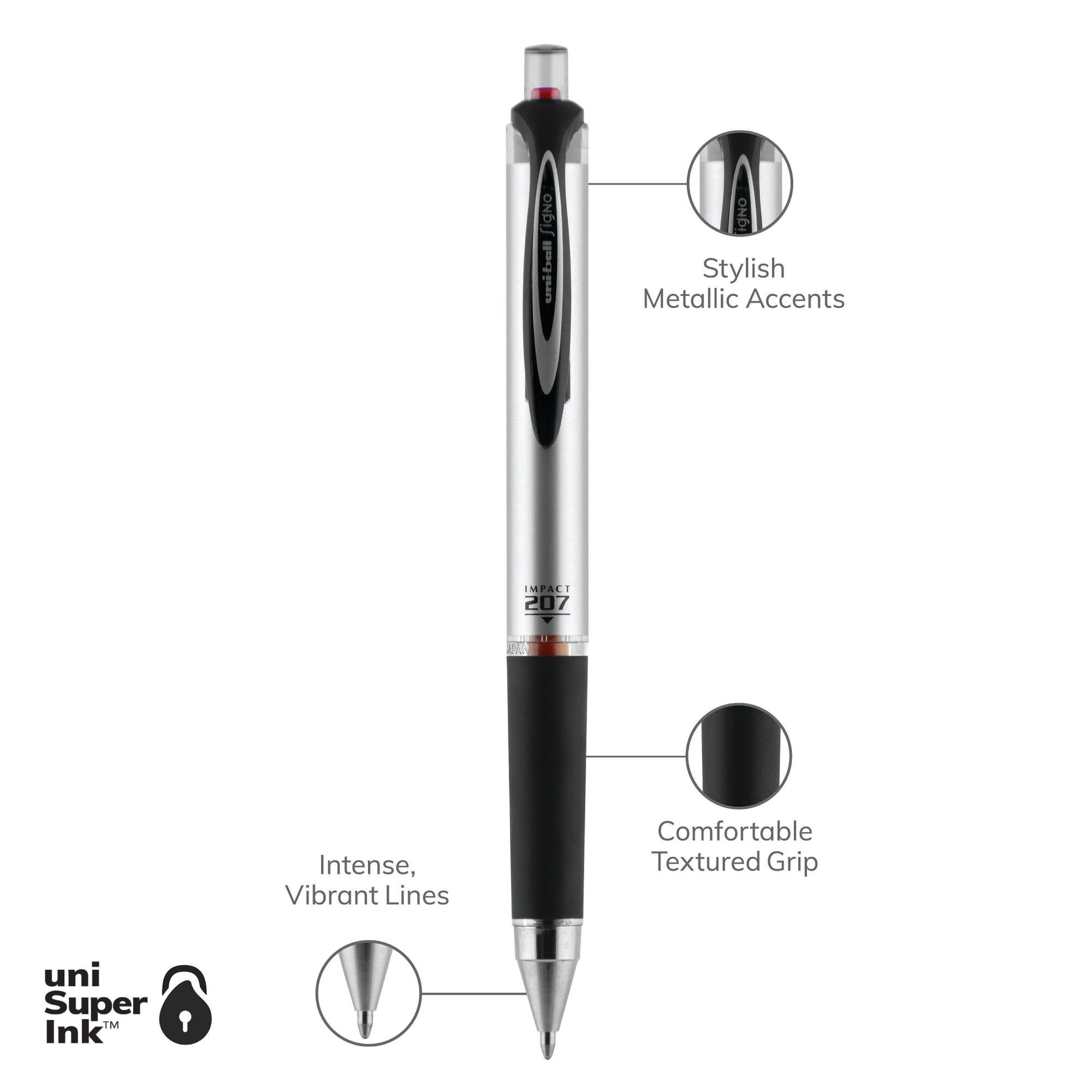 uniball 207 Impact Retractable Gel Pens, Bold Point (1.0mm), Red Ink, 12 Count