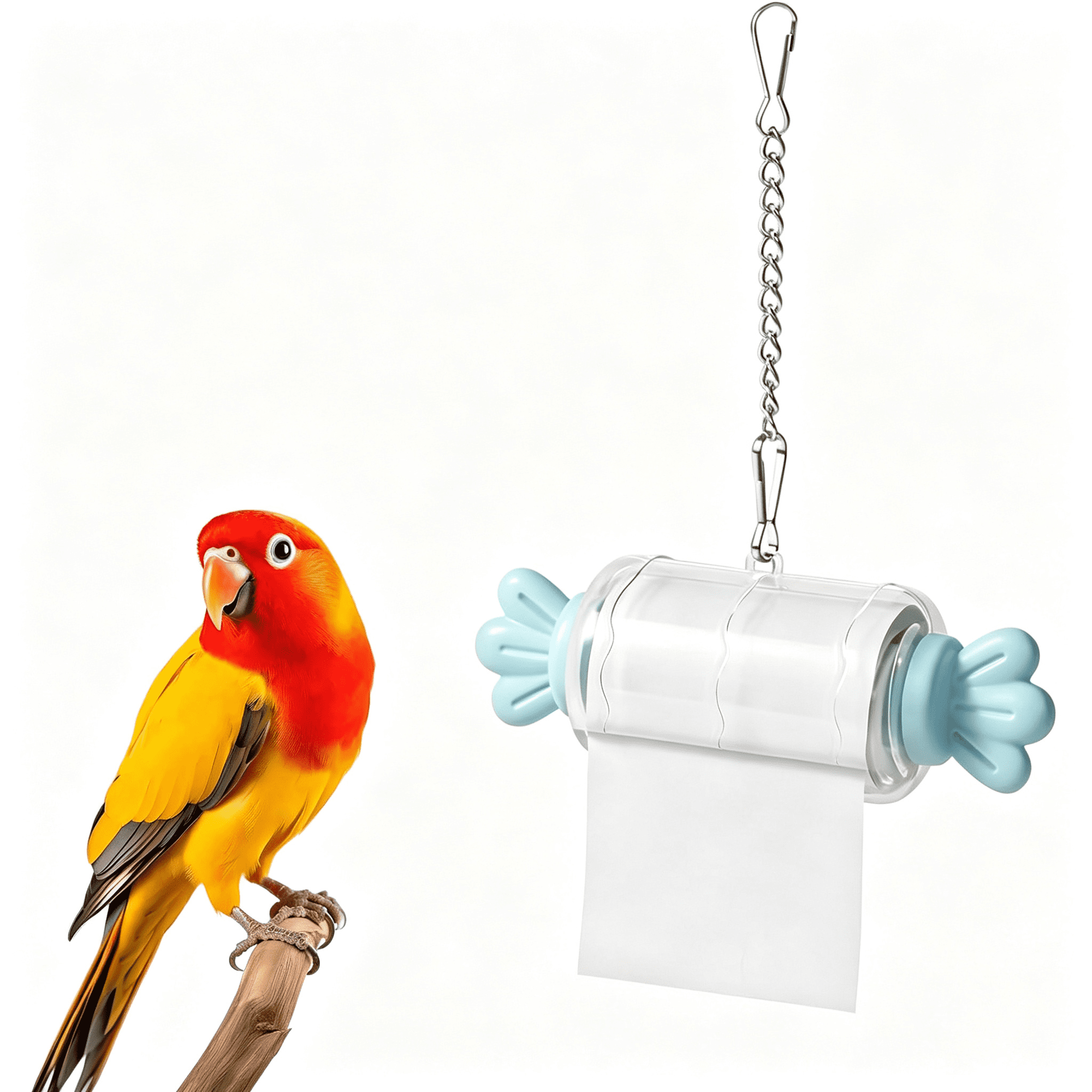 CYFW Bird Shredding Toys,Parrot Rolling Paper Play Toy with Hanging Chain,Bird Foraging Roll Paper Holder,Easy to Install Parrot Toy Accessories Parrot Rolling Paper Play Toy with Hanging Chain