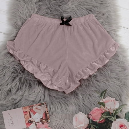 Fayshow0 Plus Size Womens Pants Clearance Women s Yoga Shorts Tummy Control Women s Velvet Sexy Stain Pajamas Bowknot Shorts(Gray M)
