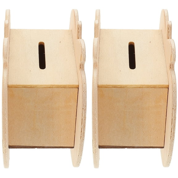 2 Pcs Storage Tank Booking Mini Children's Wooden Piggy Bank