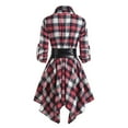 thumbnail image 3 of qolati Women Plaid Shirt Dress with Faux Leather Waist Belt A-Line High Low Tunic Dress Elegant Vintage Button Down Shirt Dresses Red L, 3 of 3