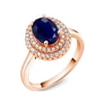 thumbnail image 2 of Gem Stone King 18K Rose Gold Plated Silver Oval Blue Sapphire Halo Engagement Ring for Women (3.00 Cttw, Gemstone September Birthstone, Oval 8X6MM, Size 9), 2 of 4