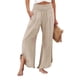 thumbnail image 1 of Women's linen wide-leg trousers with pleats, ruffled waist, and wide leg openings White XXXL, 1 of 4