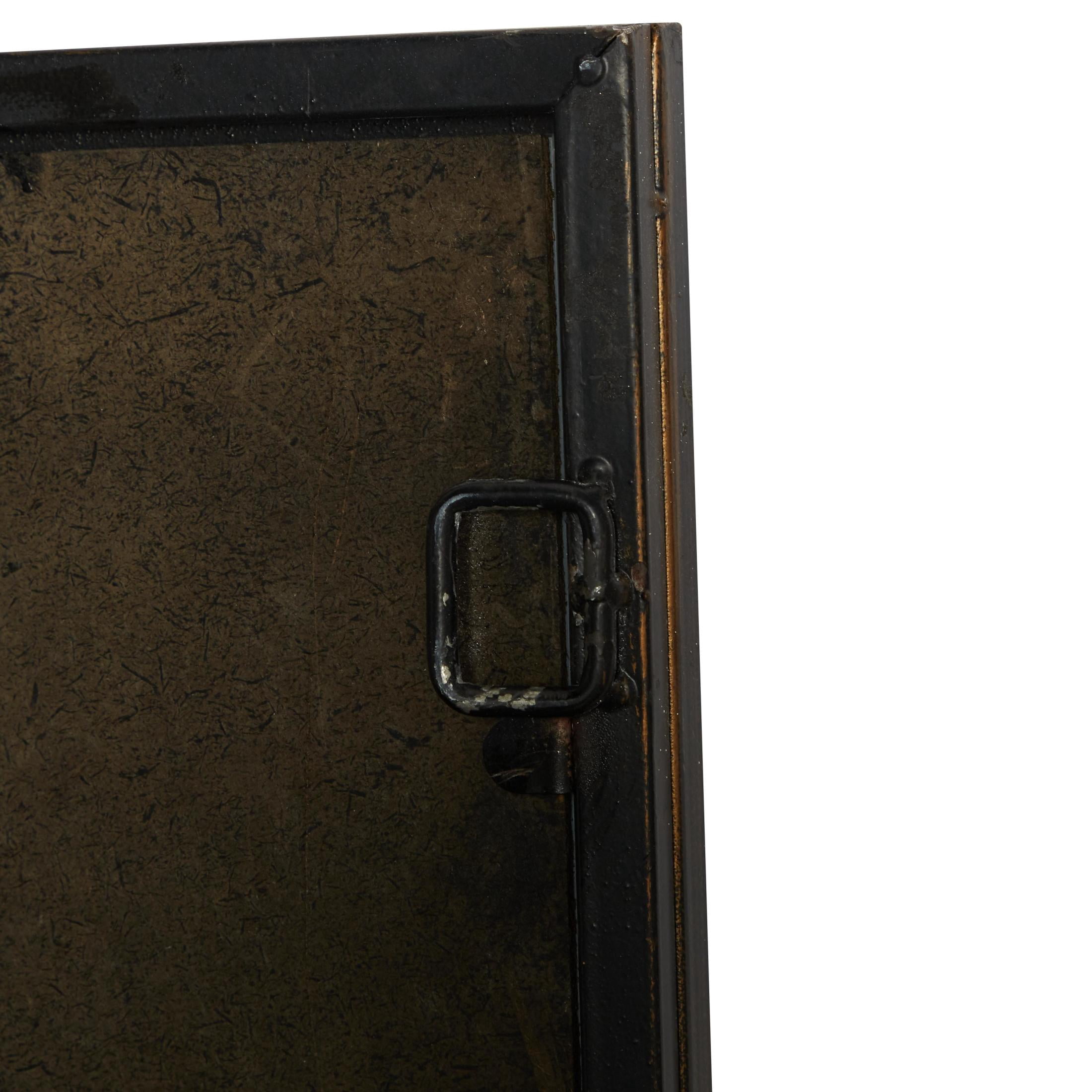 DecMode Contemporary Squre Wood Window Shaped Wall Mirror, 56"W x 44"H with Distressed Brass Colored Frame